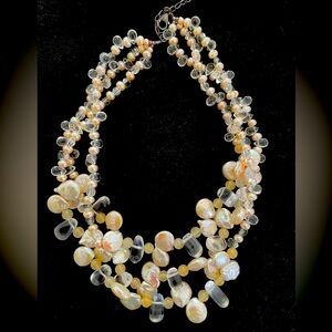 Pearl & Moonstone Opalescent Soft Ivory Tones 15-18” 3 Strand Beaded Necklace